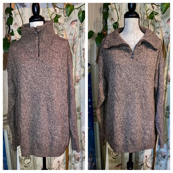 Vintage 90s Wool Zipper Turtleneck Brown Heathered Knit by Woolworths XL Unisex - Picture 1 of 8